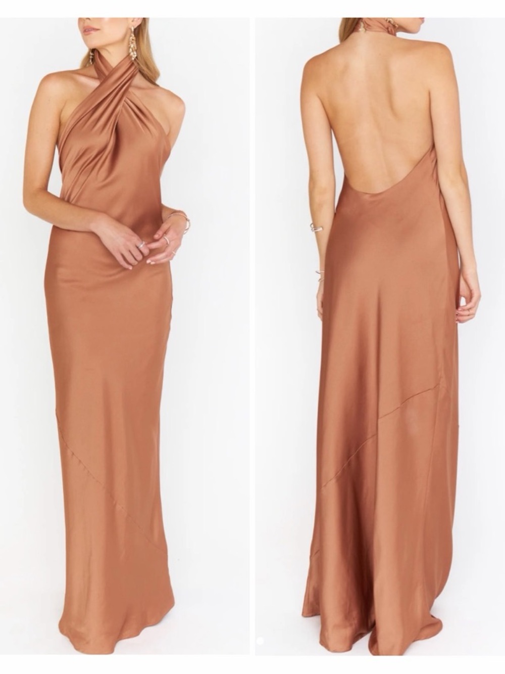 Show Me Your Mumu Jasmine Halter Maxi Dress Copper Luxe Satin